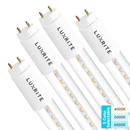Luxrite T8 LED Tube Light Bulbs 18W (32W Equivalent) 3 CCT Selectable 2340LM Type A+B G13 Base 4-Pack LR34236-4PK